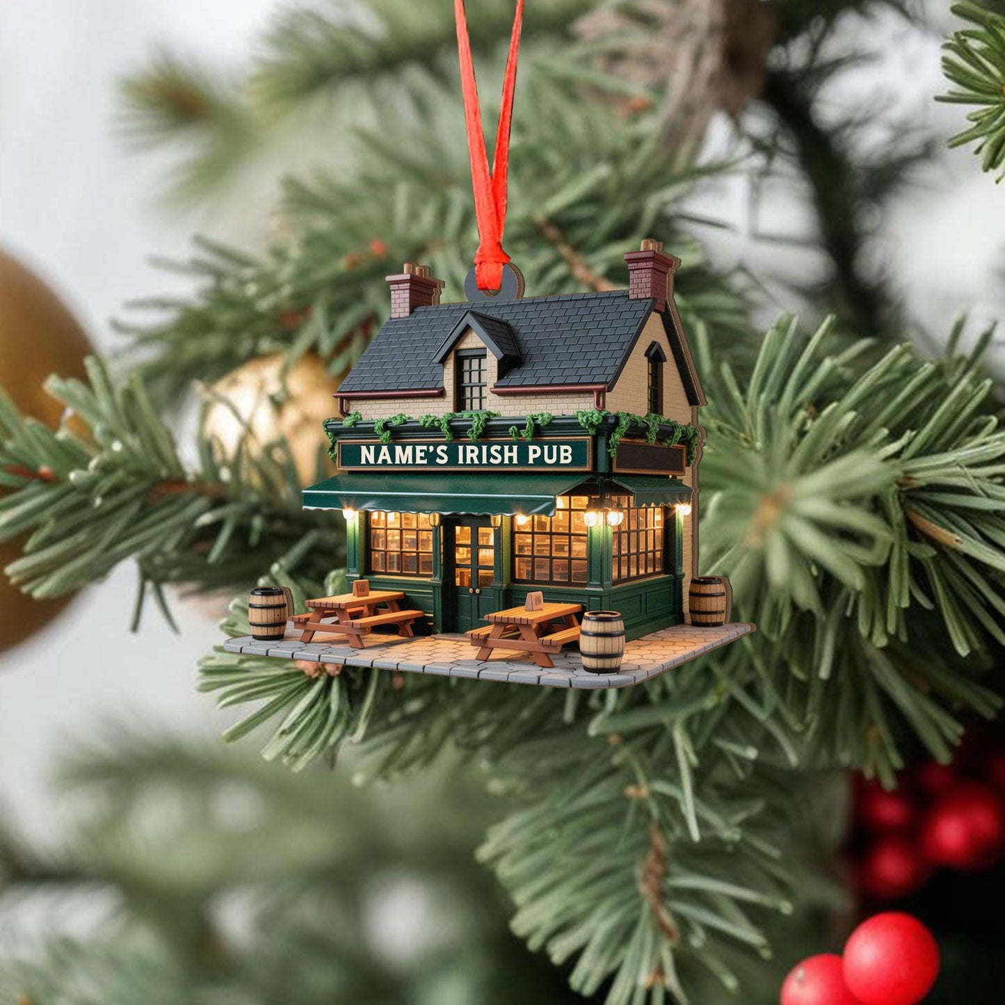 Personalized Irish Pub Ornament, Irish 2D Flat Ornament, Ireland Gifts Shamrock, Irish Christmas Keepsake 2025, Pub Decor Gift For Pub Lover