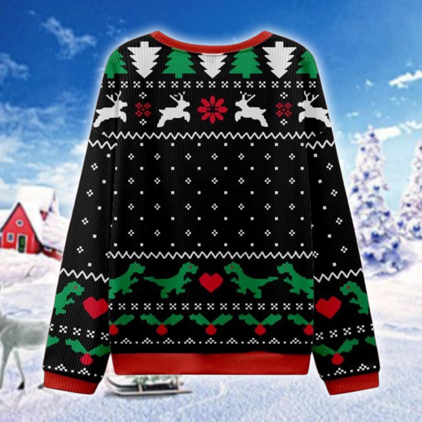 T-Rex Ugly Christmas Sweater, Dinosaur Eating Gingerbread Xmas Jumper, Funny Holiday Sweatshirt, Unisex Gift for Him Her