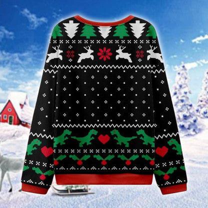 T-Rex Ugly Christmas Sweater, Dinosaur Eating Gingerbread Xmas Jumper, Funny Holiday Sweatshirt, Unisex Gift for Him Her
