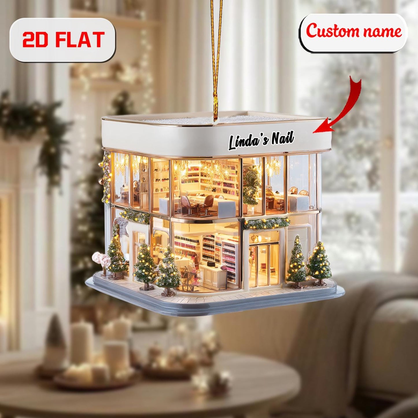 Personalized Nail Salon Christmas Ornament Acrylic, Custom Name Nail Tech Gift, Holiday Tree Decoration for Manicurist, Beauty & Spa Lover