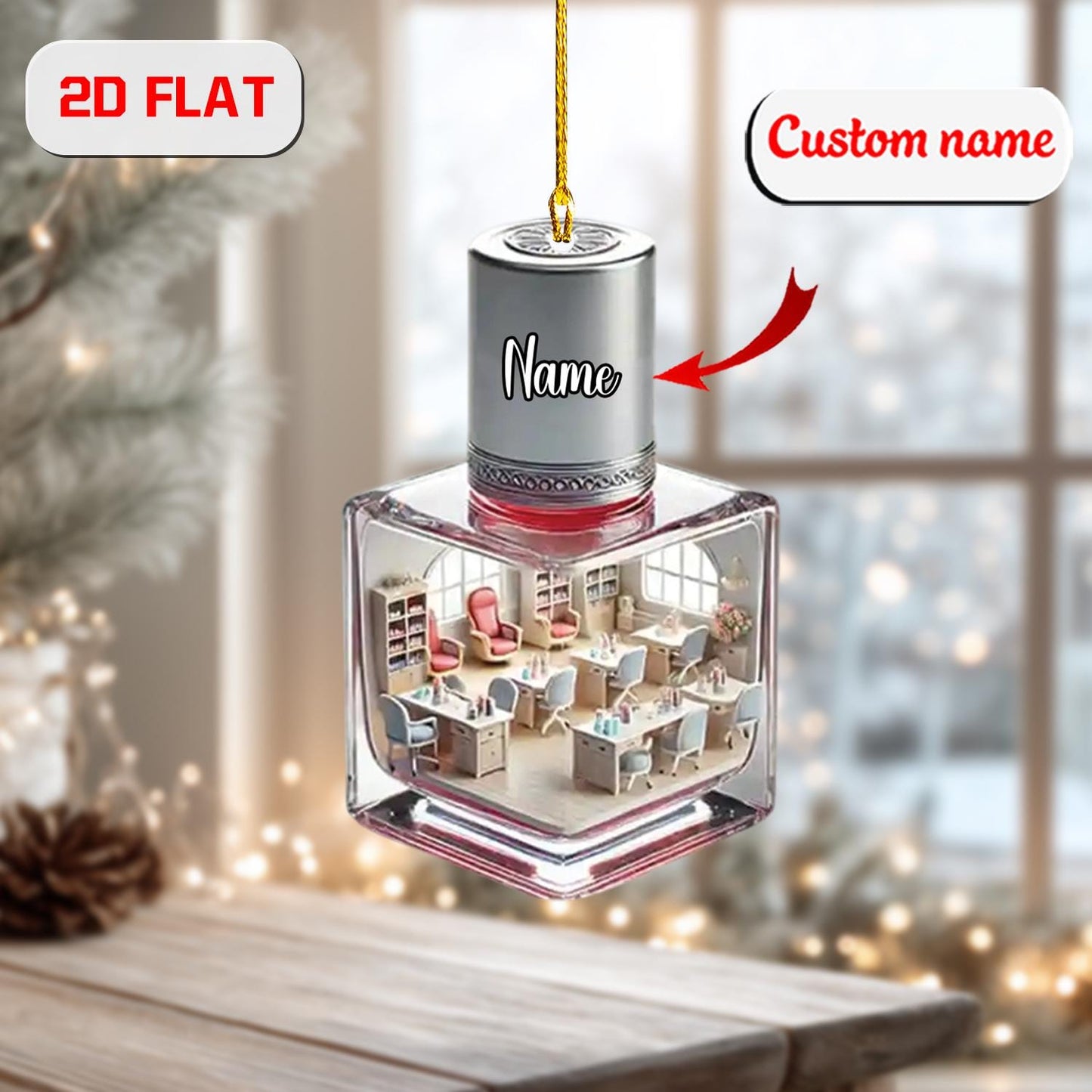 Custom 2D Flat Nail Salon Ornament, Personalized Nail Polish Christmas Tree Decoration, Nail Tech Gift, Holiday Acrylic Keepsake