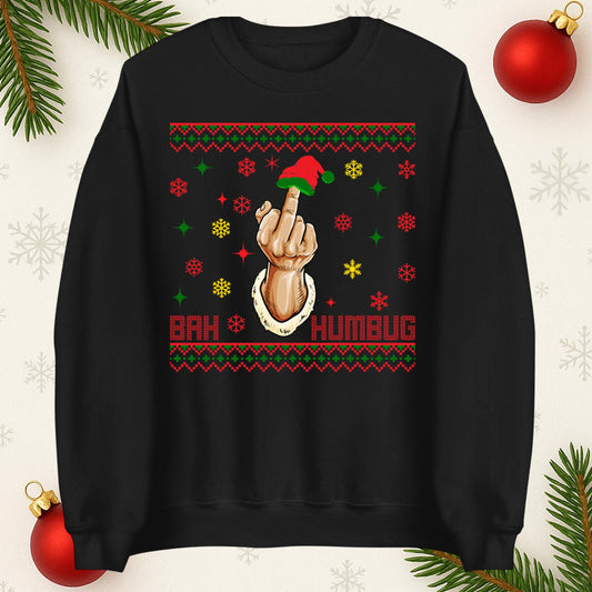 Bah Humbag Ugly Christmas Jumper, Middle Finger Rude Offensive Christmas Jumper, Xmas Funny Adults hoodie