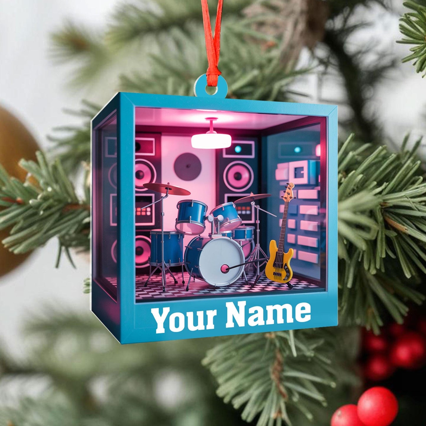 Personalized Music Room 2D Flat Ornament, Custom Christmas Ornament, Music Room Ornament, Music Studio Ornament, Musician Christmas Gift