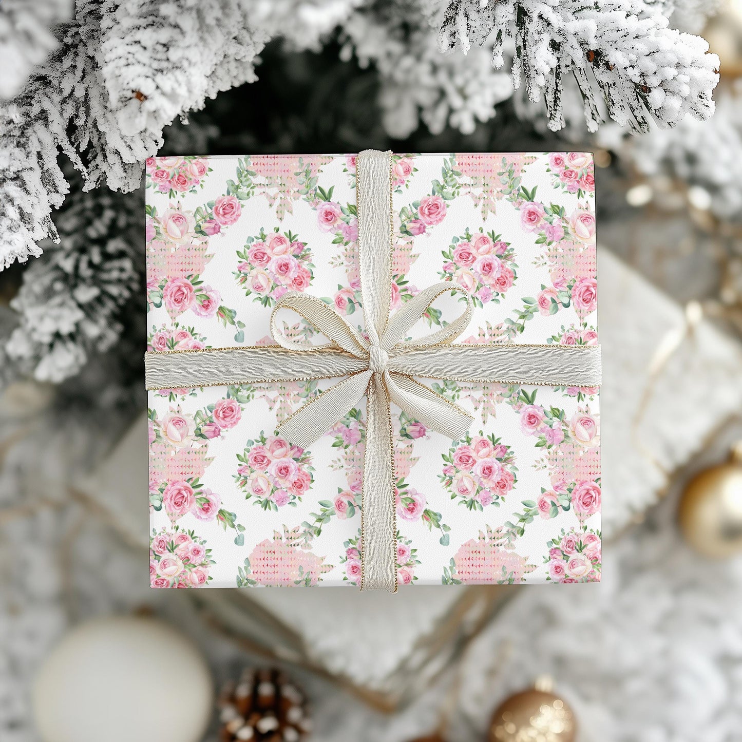 Pink Floral Wrapping Paper: Coquette Preppy Gift Wrap
