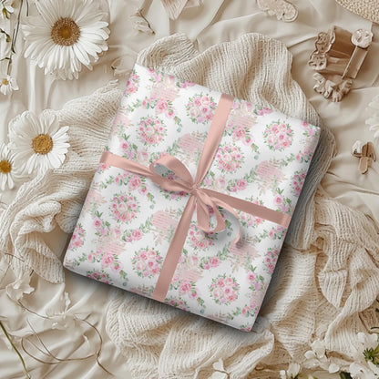 Pink Floral Wrapping Paper: Coquette Preppy Gift Wrap