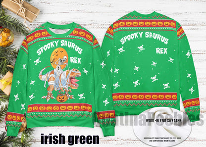 Spooky Saurus Rex Ugly Xmas Sweater – Funny Dinosaur HalloweenChristmas Sweater, T-Rex Mummy Skeleton Pumpkin Pullover, Ugly Xmas Sweater