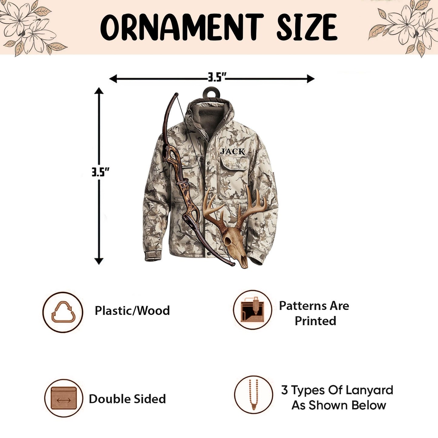 Personalized Hunting 2D Flat Ornament, Custom Deer Hunting Christmas Tree Ornament, Hunting Vest Christmas, Gift for, Dad, Husband, Hunter