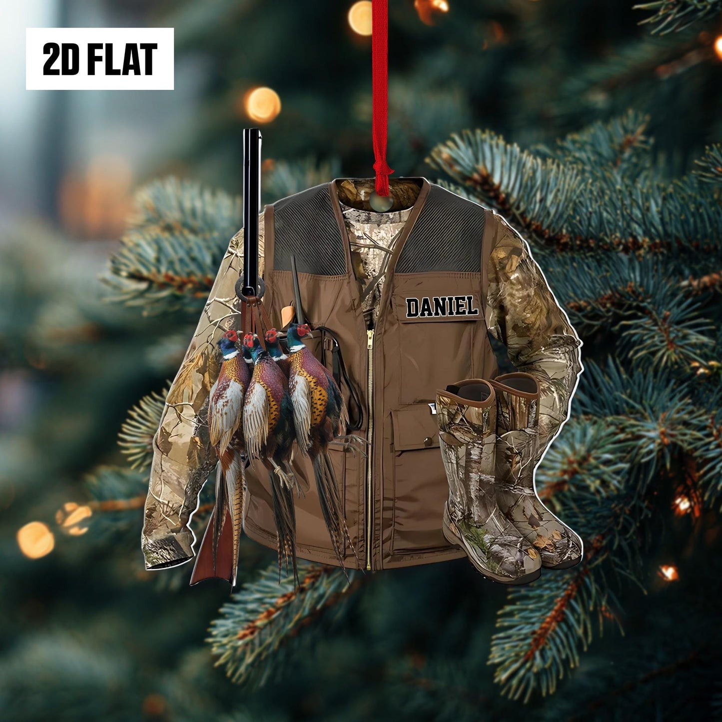 Personalized Pheasant Hunting 2D Flat Ornament, Hunting Uniform Rearview Mirror Car Accessories, Xmas Gift for Dad, Husband, Hunting Lover