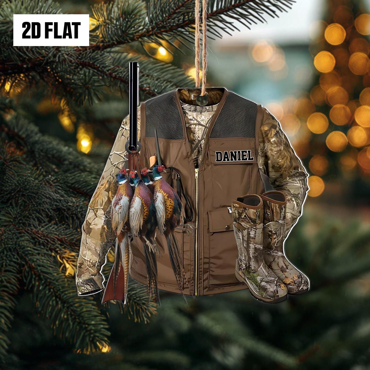 Personalized Pheasant Hunting 2D Flat Ornament, Hunting Uniform Rearview Mirror Car Accessories, Xmas Gift for Dad, Husband, Hunting Lover