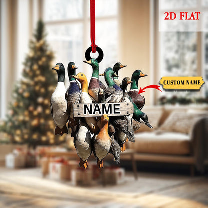 Personalized Duck Hunting 2D Flat Acrylic Christmas Ornament, Hunter Waterfowl Outdoor Ornament, Gift for Hunters, Hunting Christmas Decor
