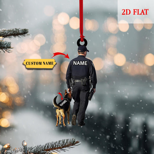 Personalized Police Dog Trainer Squad Christmas 2D Flat Ornament, Police Lovers Ornament, Gift For Police, Xmas Tree Hanging Decoration
