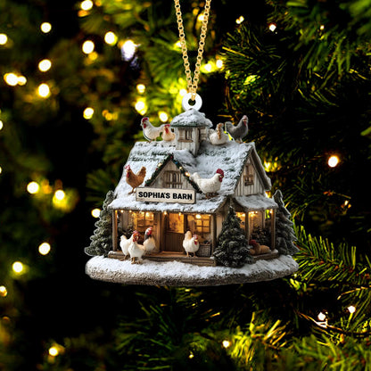 Farmhouse Chicken Barn Christmas Ornament, Farmhouse Holiday Tree Decoration for Xmas, Rustic Country Holiday Tree Decoration, Xmas Gift