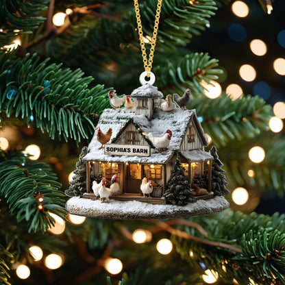 Farmhouse Chicken Barn Christmas Ornament, Farmhouse Holiday Tree Decoration for Xmas, Rustic Country Holiday Tree Decoration, Xmas Gift