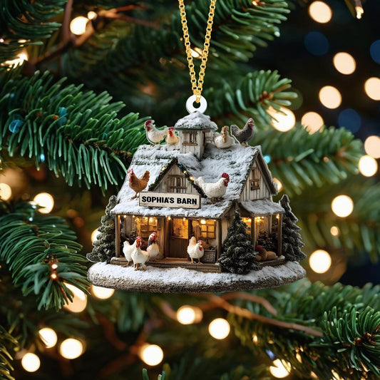 Farmhouse Chicken Barn Christmas Ornament, Farmhouse Holiday Tree Decoration for Xmas, Rustic Country Holiday Tree Decoration, Xmas Gift