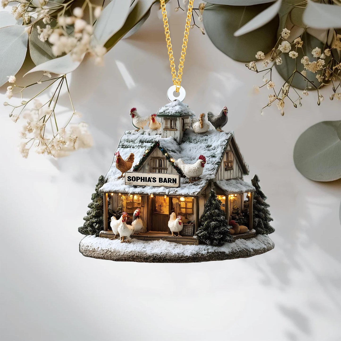 Farmhouse Chicken Barn Christmas Ornament, Farmhouse Holiday Tree Decoration for Xmas, Rustic Country Holiday Tree Decoration, Xmas Gift