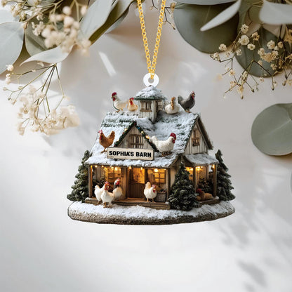 Farmhouse Chicken Barn Christmas Ornament, Farmhouse Holiday Tree Decoration for Xmas, Rustic Country Holiday Tree Decoration, Xmas Gift