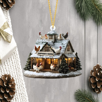 Farmhouse Chicken Barn Christmas Ornament, Farmhouse Holiday Tree Decoration for Xmas, Rustic Country Holiday Tree Decoration, Xmas Gift