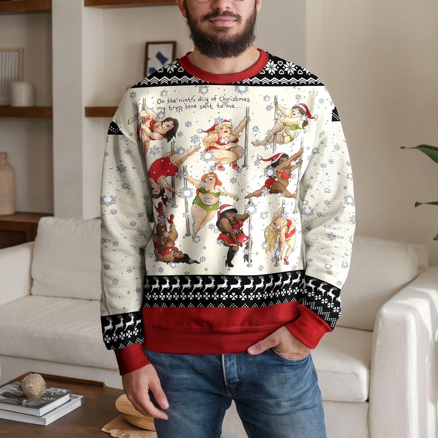 Funny Pole Dancing Christmas Sweater for Men Women, Naughty Xmas Ugly Sweater, Hilarious Dancing Holiday Party Pullover Gag Gift Top