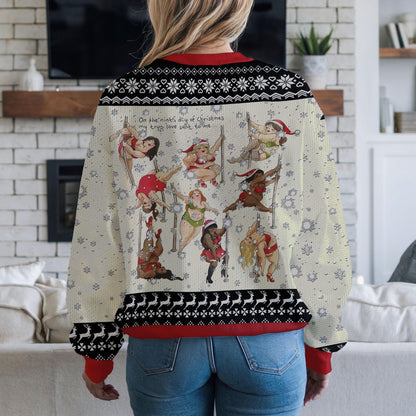 Funny Pole Dancing Christmas Sweater for Men Women, Naughty Xmas Ugly Sweater, Hilarious Dancing Holiday Party Pullover Gag Gift Top