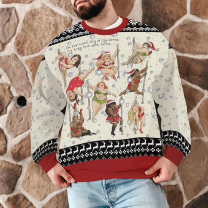 Funny Pole Dancing Christmas Sweater for Men Women, Naughty Xmas Ugly Sweater, Hilarious Dancing Holiday Party Pullover Gag Gift Top