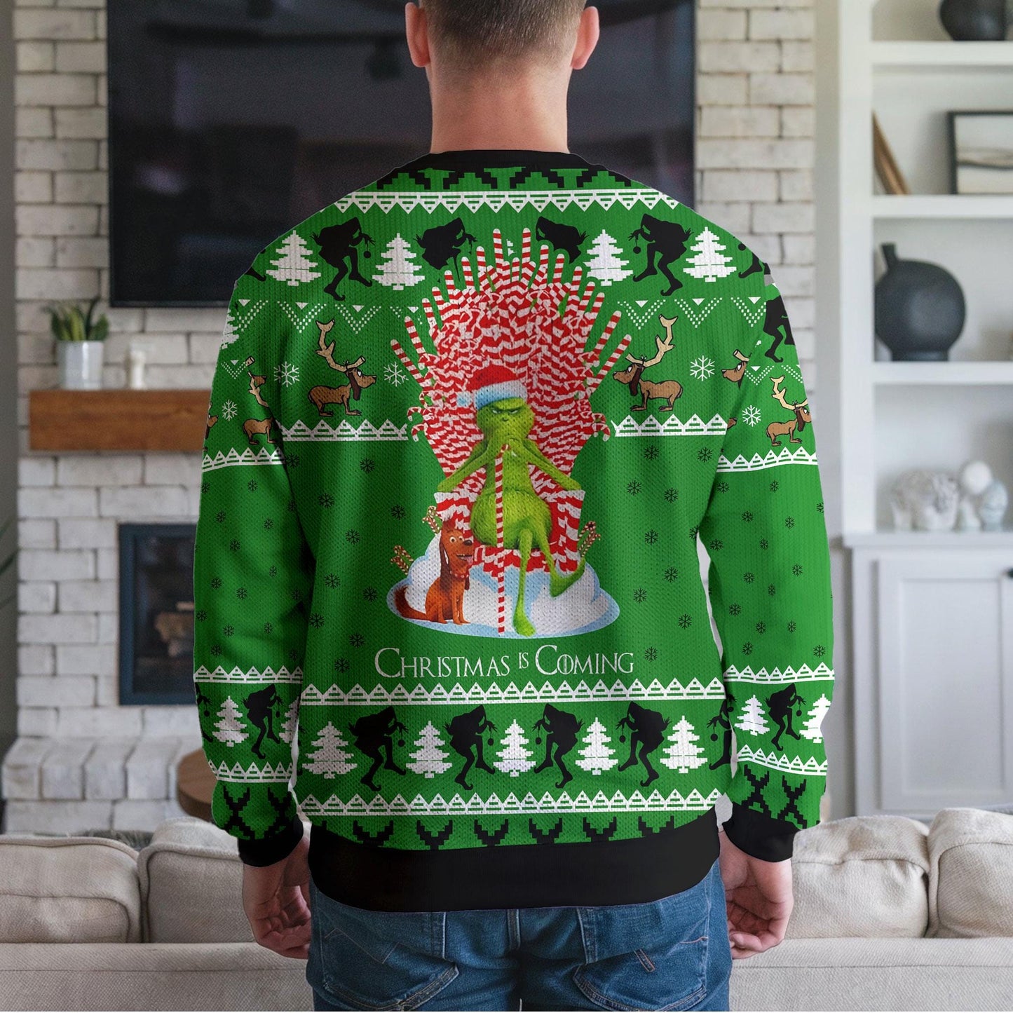 Funny Green Grinch Christmas Is Coming Sweater for Men Women, Holiday Grinch Style Ugly Christmas Sweater, Cozy Winter Party Pullover Gift