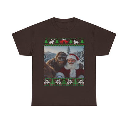 Bigfoot Taking a Selfie With Santa Ugly Christmas Party Design T-shirt for Men and Women Who Love Sasquatch Tee Shirt