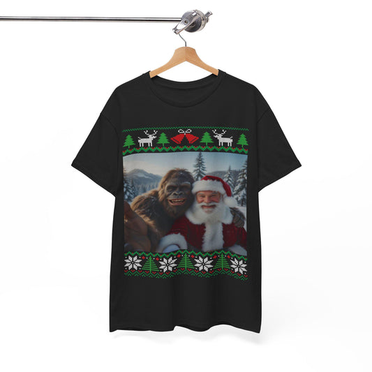 Bigfoot Taking a Selfie With Santa Ugly Christmas Party Design T-shirt for Men and Women Who Love Sasquatch Tee Shirt