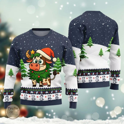 Adorable Santa Cow Ugly Sweater, Funny Cow Christmas Sweater, Cute Cow Sweater, Idea Christmas Gift for Men Women, Holiday Eve Sweater
