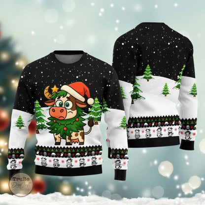 Adorable Santa Cow Ugly Sweater, Funny Cow Christmas Sweater, Cute Cow Sweater, Idea Christmas Gift for Men Women, Holiday Eve Sweater