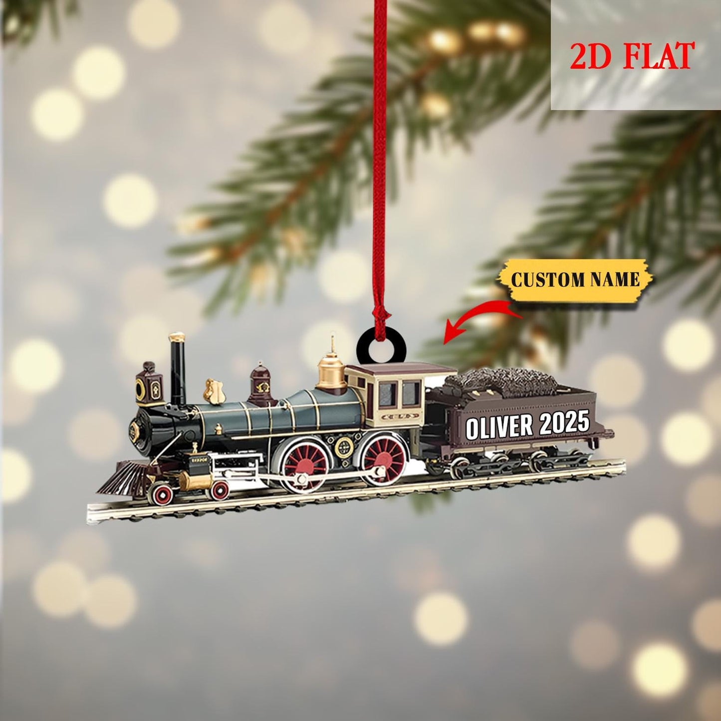 Personalized Train 2D Flat Ornament, Locomotive Christmas Ornament, Railway Train Holiday Ornament, Railroader Gift, Gift For Train Lovers