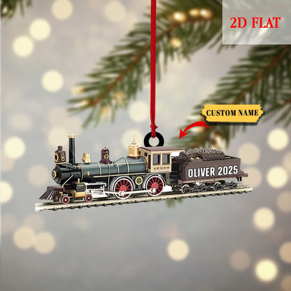 Personalized Train 2D Flat Ornament, Locomotive Christmas Ornament, Railway Train Holiday Ornament, Railroader Gift, Gift For Train Lovers