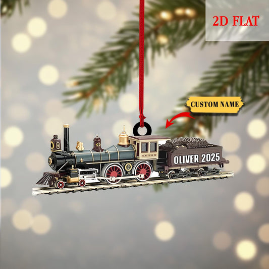 Personalized Train 2D Flat Ornament, Locomotive Christmas Ornament, Railway Train Holiday Ornament, Railroader Gift, Gift For Train Lovers