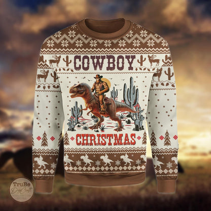 Cowboy Bigfoot Dinosaur Ugly Christmas Sweater: Funny Western Holiday Pullover