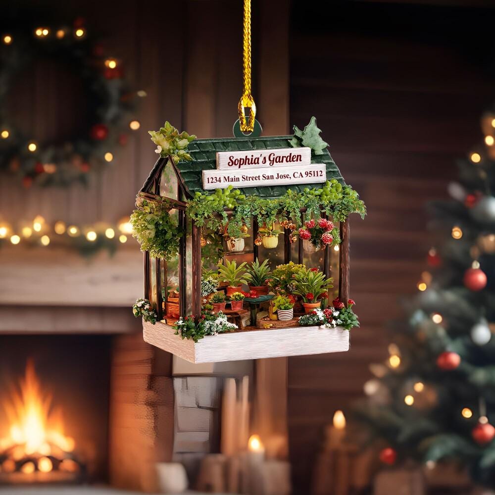 Personalized Garden House 2D Flat Ornament, Gardening Christmas Ornament, Christmas Gift for Gardener Plant Lovers