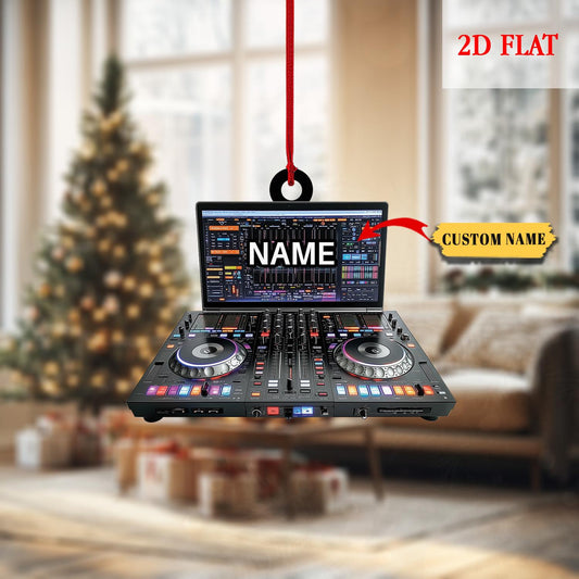 Personalized DJ Table 2D Flat Ornament, EDM Lover Ornament, Dj Turntable Ornament, Music Producer Gift, Gift For Dj, DJ Equipment Ornament