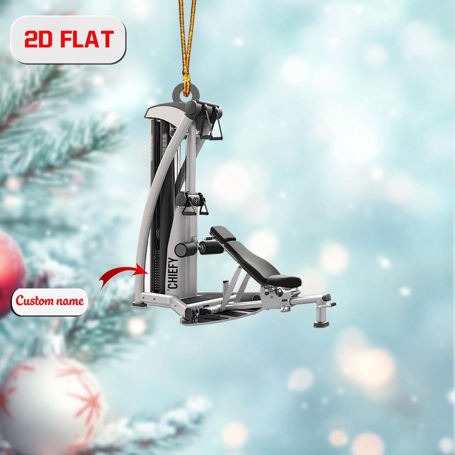 Personalized Gym Machine Ornament Custom Name, Acrylic Christmas Decoration, Workout Equipment Ornament Gift for Fitness Lover Trainer