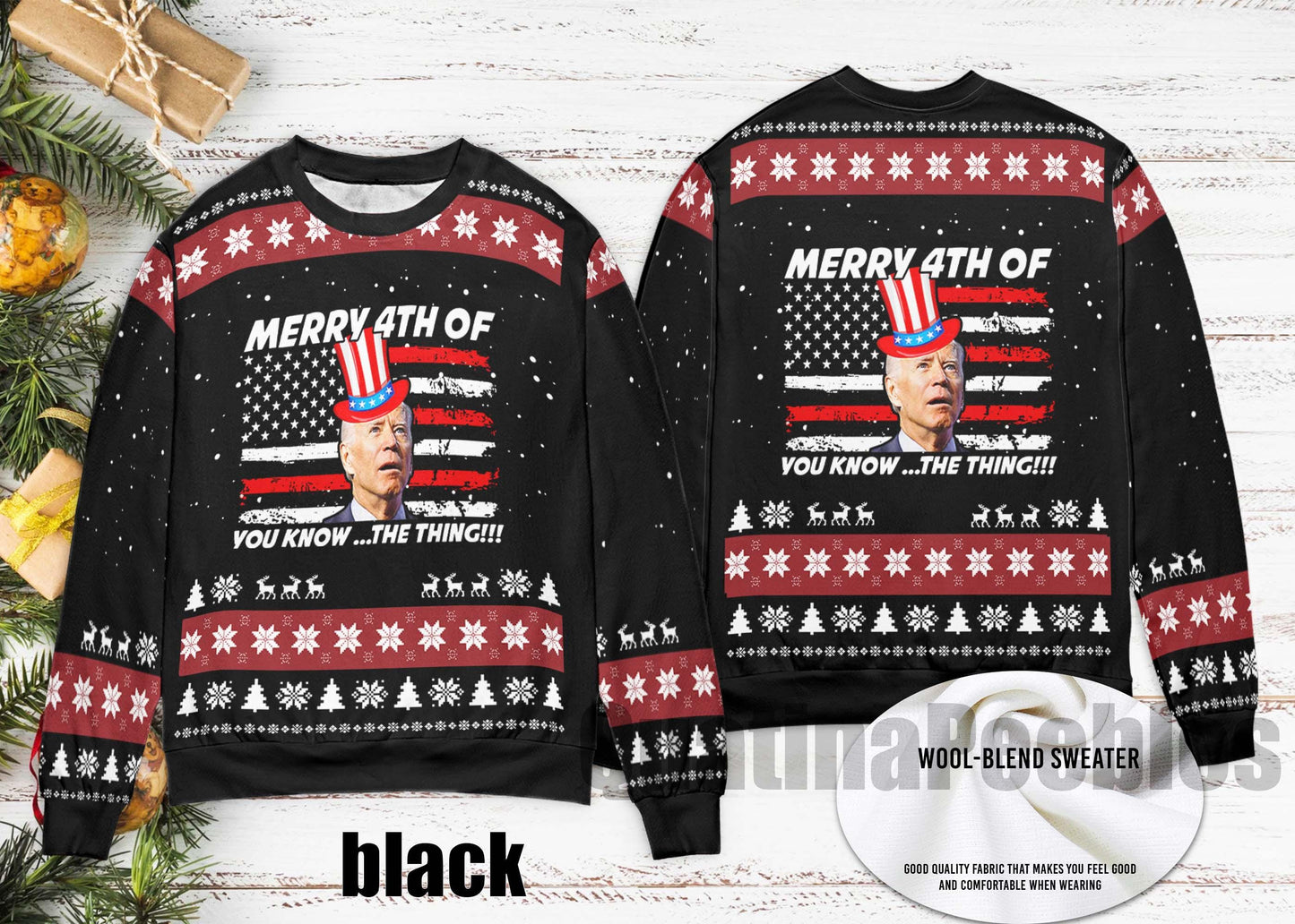 Funny Joe Biden Merry 4th Of You Know...The Thing Ugly Christmas Sweater, Happy Easter Funny Xmas, Joe Ugly Sweater Xmas, Gift For Men Women