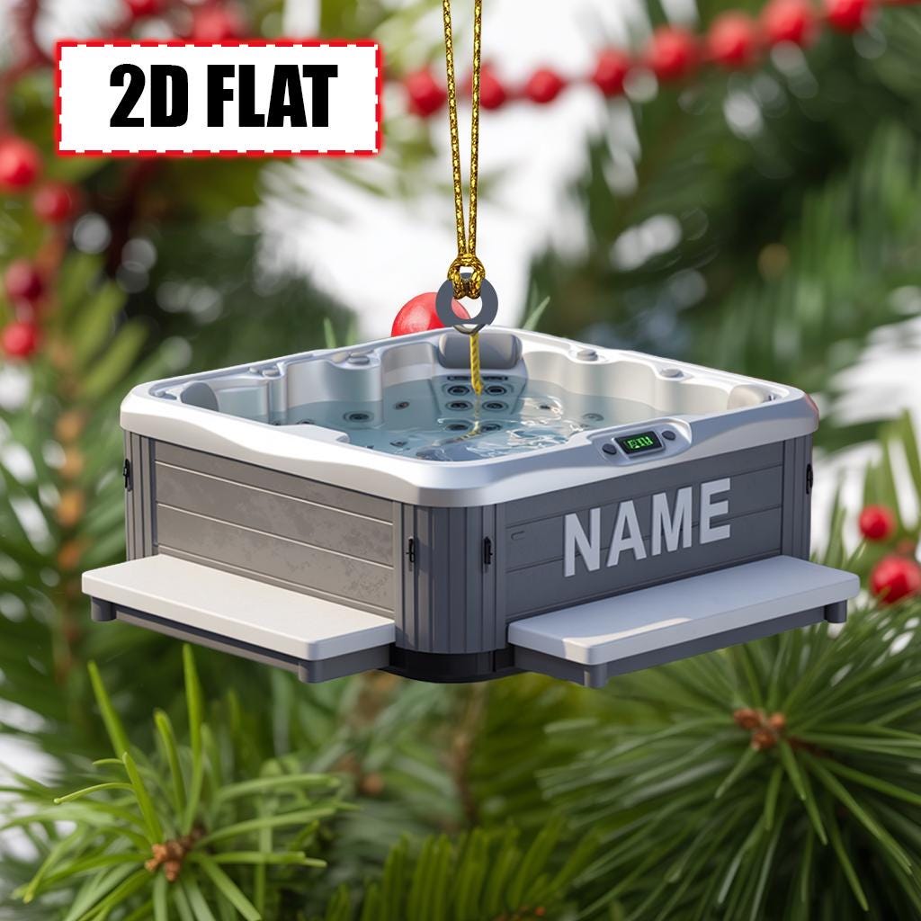 Personalized Hot Tub Christmas Ornament Tree Hanging Decor Flat 2D Acrylic Custom Spa Gift for Relaxation Lovers, Pool Owners, Family Friend