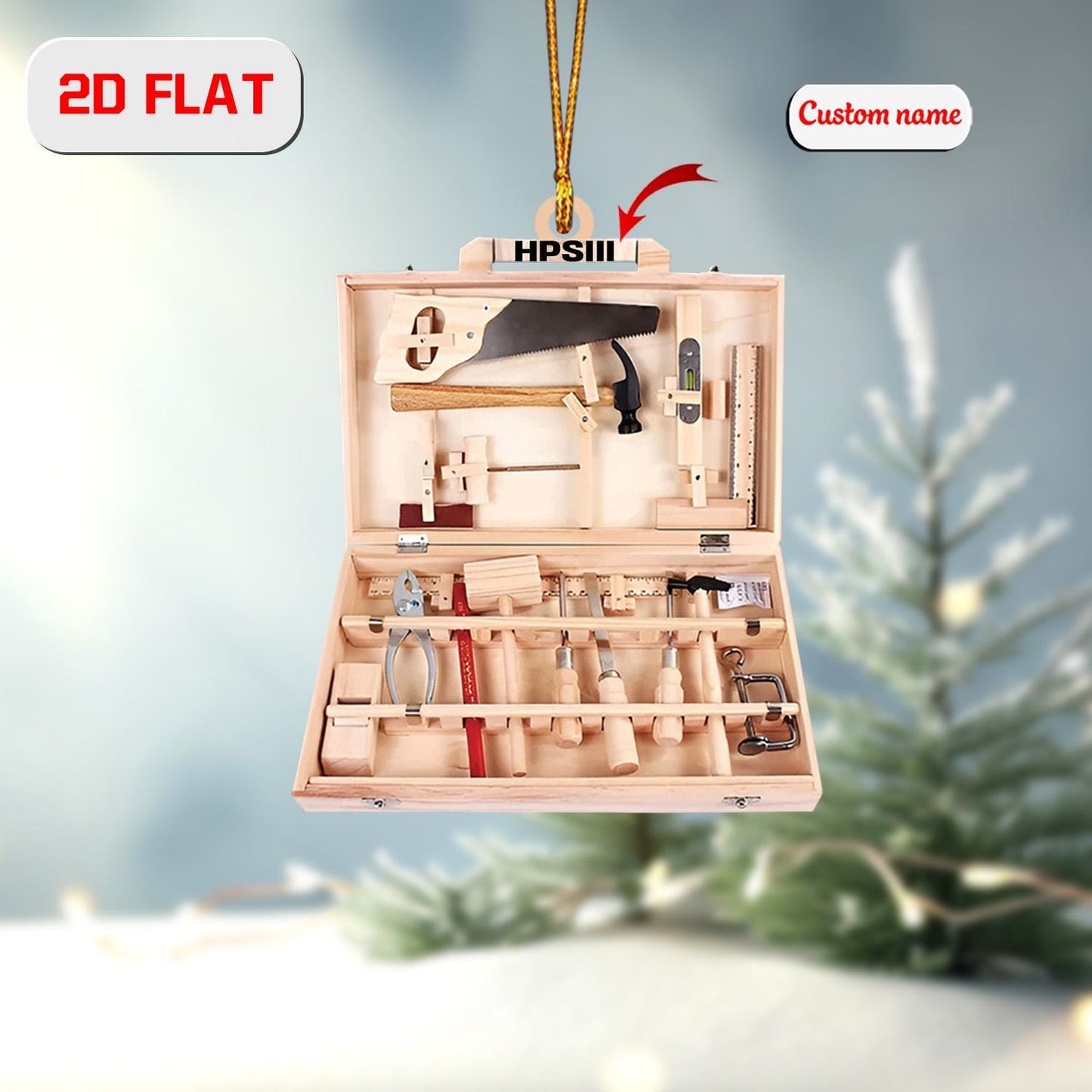 Personalized Toolbox Ornament Custom Name, Acrylic Christmas Decoration, Carpenter Gift, Woodworker Ornament for Handyman, Builder or Dad