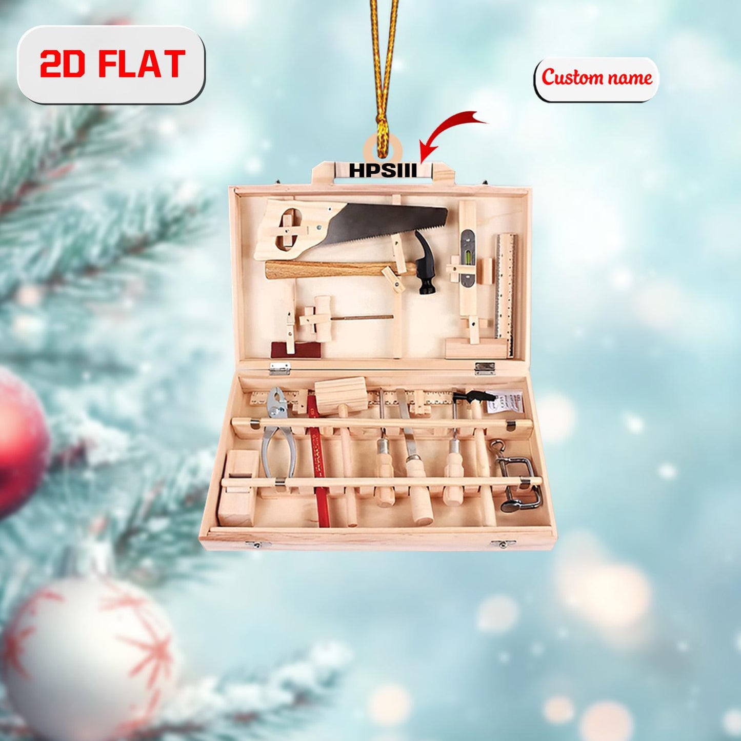 Personalized Toolbox Ornament Custom Name, Acrylic Christmas Decoration, Carpenter Gift, Woodworker Ornament for Handyman, Builder or Dad