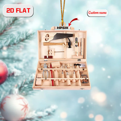 Personalized Toolbox Ornament Custom Name, Acrylic Christmas Decoration, Carpenter Gift, Woodworker Ornament for Handyman, Builder or Dad