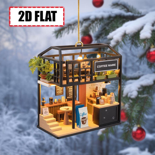 Personalized Coffee Shop Christmas Ornament Tree Hanging Decor Flat 2D Acrylic Custom Café Gift for Coffee Lovers, Baristas, Café Owners