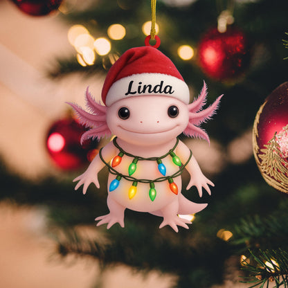 Personalized Axolotl Salamander With Santa Hat Christmas Ornament: Custom Axolotl Lover Gift