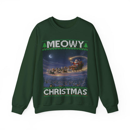 Cat Themed Ugly Christmas Sweatshirt 100% Cotton ; Kittens Pull Santa Sleigh Graphic Design Kitty Tee Shirt