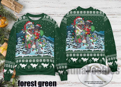 Dachshund Riding Dinasaur T-Rex Christmas Sweater, Dachshund  Ugly Christmas Sweater, Dinasaur T-Rex Ugly Sweater, Merry Xmas Ugly Sweater