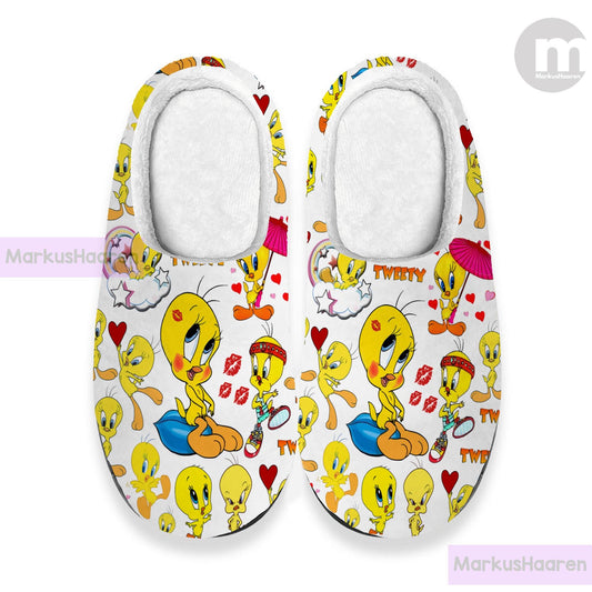 Personalized Name Tweety Bird 3D All Over Print Slipper, Winter Indoor Slipper, Custom Rubber Slipper, Cotton Slipper, Christmas Slippers