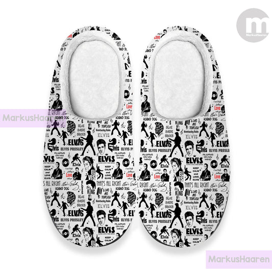 Personalized Name Elvis Presley Music 3D All Over Print Slipper, Custom Rubber Slipper, Winter Slipper, Cotton Slipper, Christmas Slippers