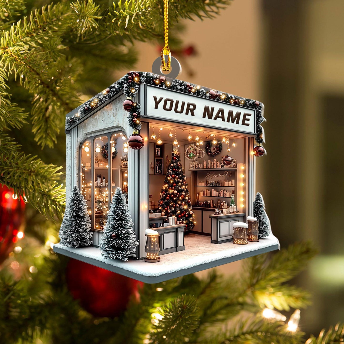 Custom Name Coffee Shop Christmas Ornament, Personalized Cozy Coffee Lover Gift, Miniature Cafe Decor, Unique Barista Holiday Keepsake 2025
