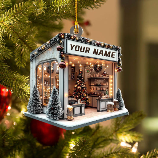 Custom Name Coffee Shop Christmas Ornament, Personalized Cozy Coffee Lover Gift, Miniature Cafe Decor, Unique Barista Holiday Keepsake 2025