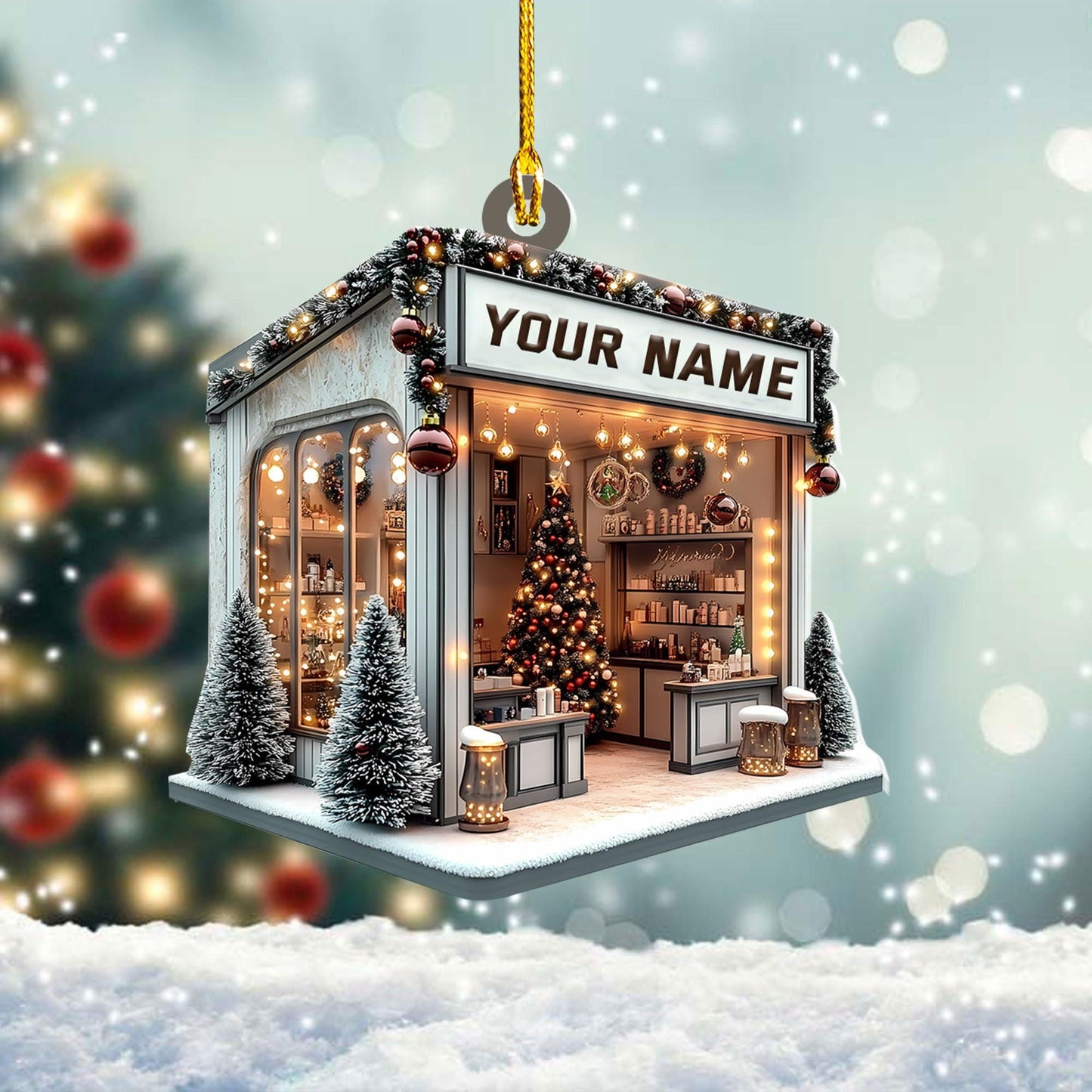 Custom Name Coffee Shop Christmas Ornament, Personalized Cozy Coffee Lover Gift, Miniature Cafe Decor, Unique Barista Holiday Keepsake 2025
